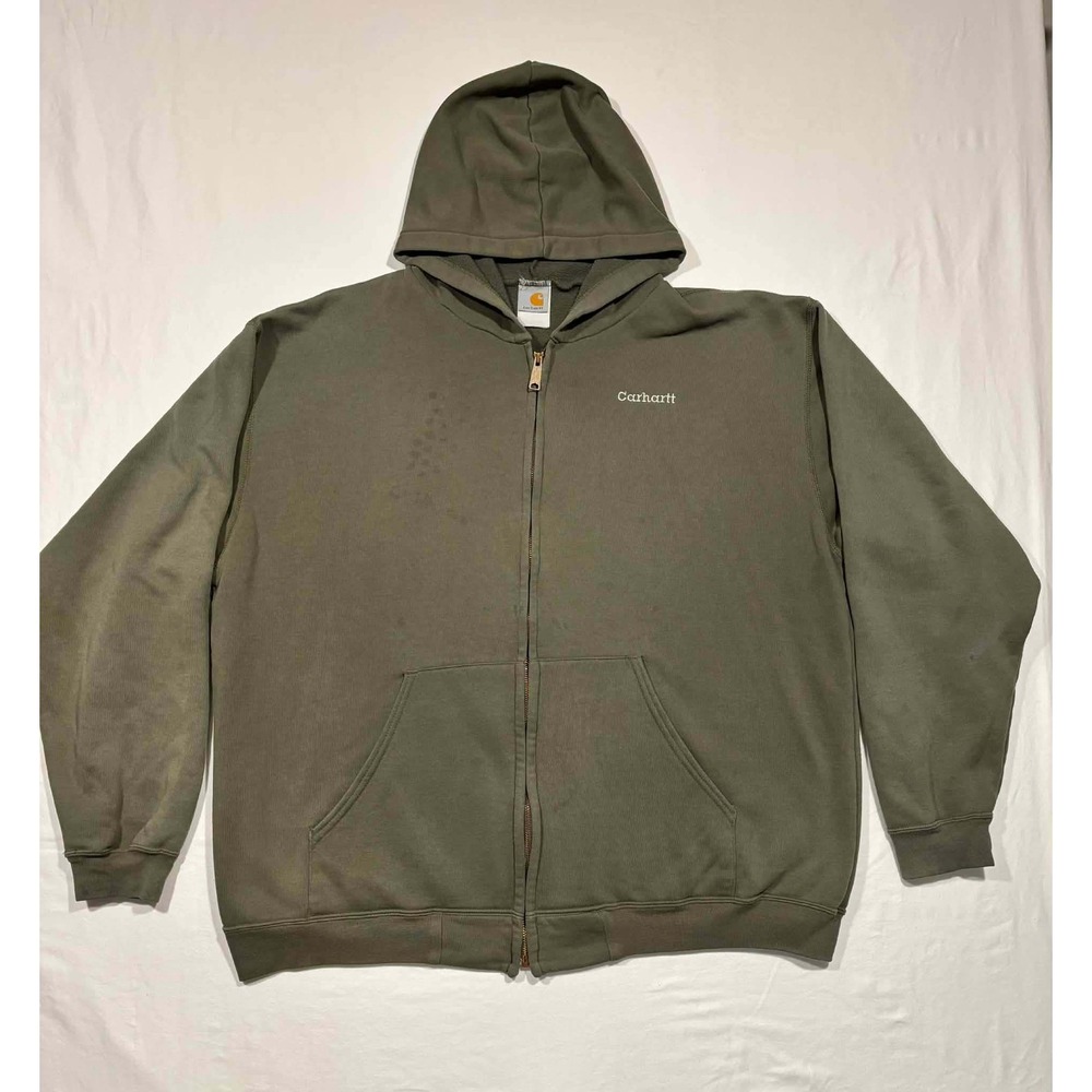 Carhartt Mens Full Zip Hoodie Olive Green Embroidered Logo Sweatshirt XXXL
